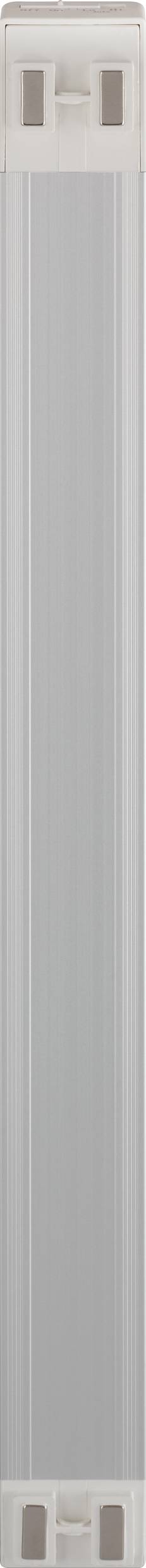 Hvid, rektangulær, vertikal radiator med smalle sidebredder.