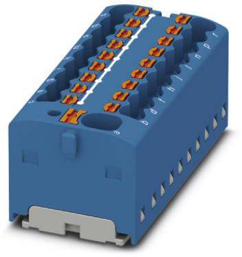 Kompakt, blå stikklemme med orange klemmer, til præcise elektriske forbindelser. Perfekt til tavle- og skabsapplikationer.