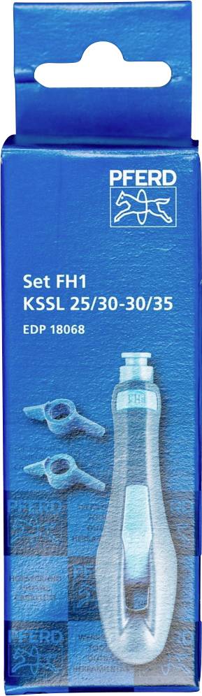 Emballage til et slibetøjssæt fra PFERD, model Set FH1 KSSL 25/30-30/35. Blå æske med illustration af værktøjet og logo.