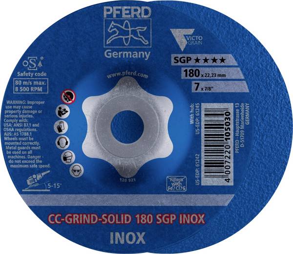 PFERD TOOLS 64189180 Slibeskive  Diameter 180 mm Kornstørrelse=36 10 stk