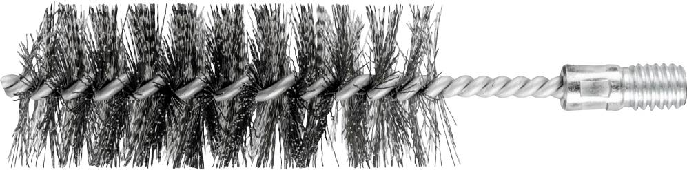 Sort rengøringsbørste med metalspids, liggende på langs, på lys baggrund.