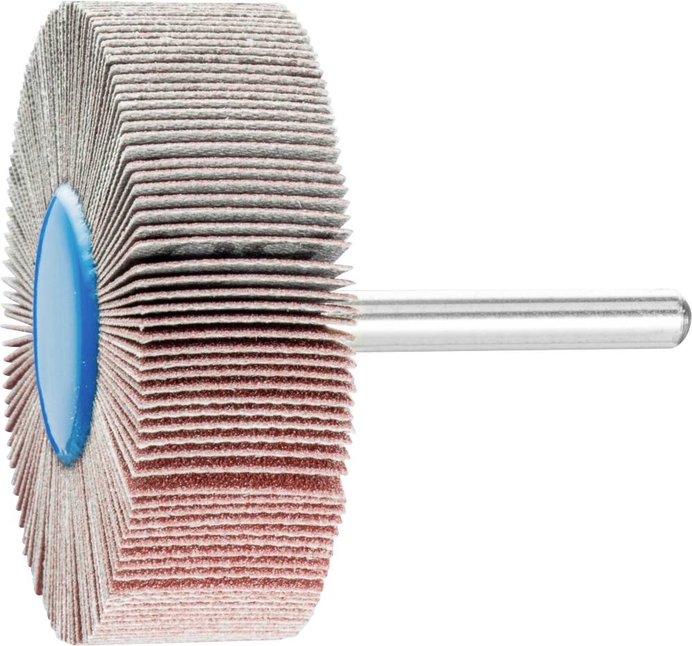Slibebladhjul med metalstift i midten, bruges til at udjævne eller polere overflader.