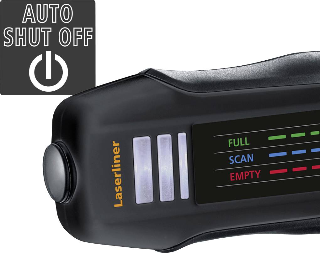 En sort enhed med kontrollamper for 'FULD', 'SCANNING' og 'TOM'. Øverst til venstre et symbol for 'AUTOMATISK SLUKNING'.