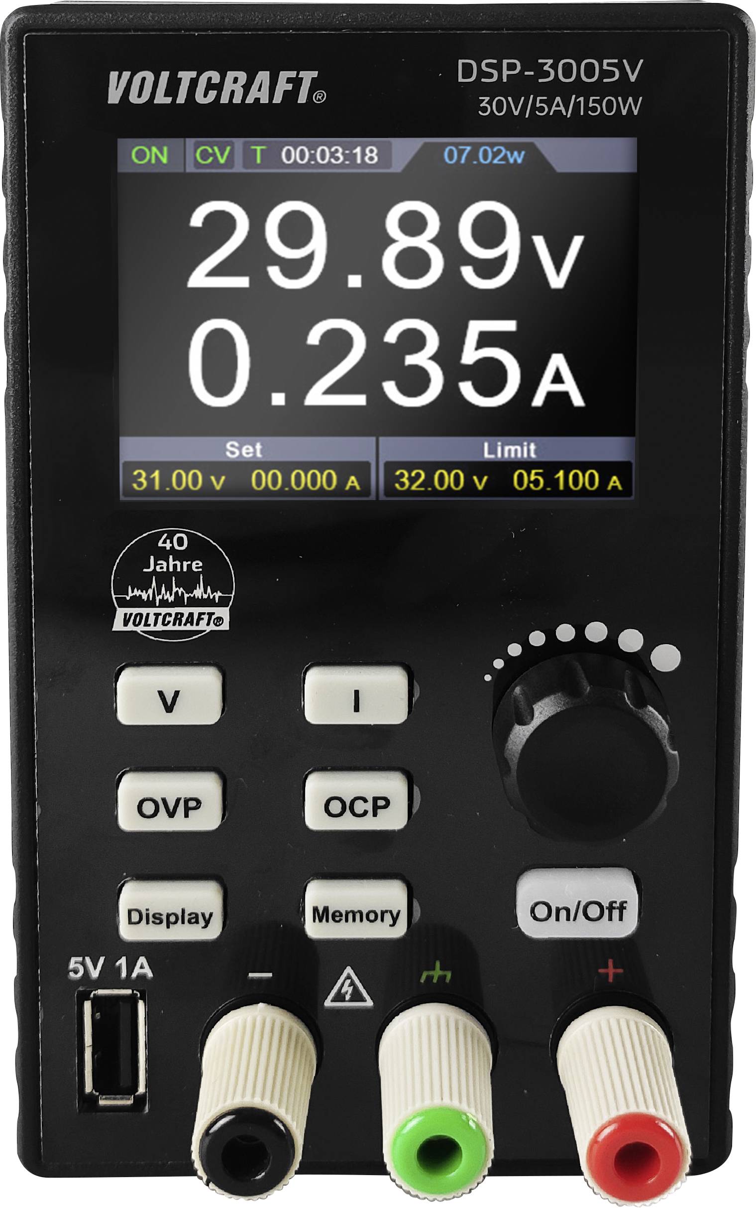 VOLTCRAFT DSP-3005V SE Laboratoriestrømforsyning, indstillelig 0 - 30 V 0 - 5 A 150 W USB kan fjernstyres Antal udgange -2
