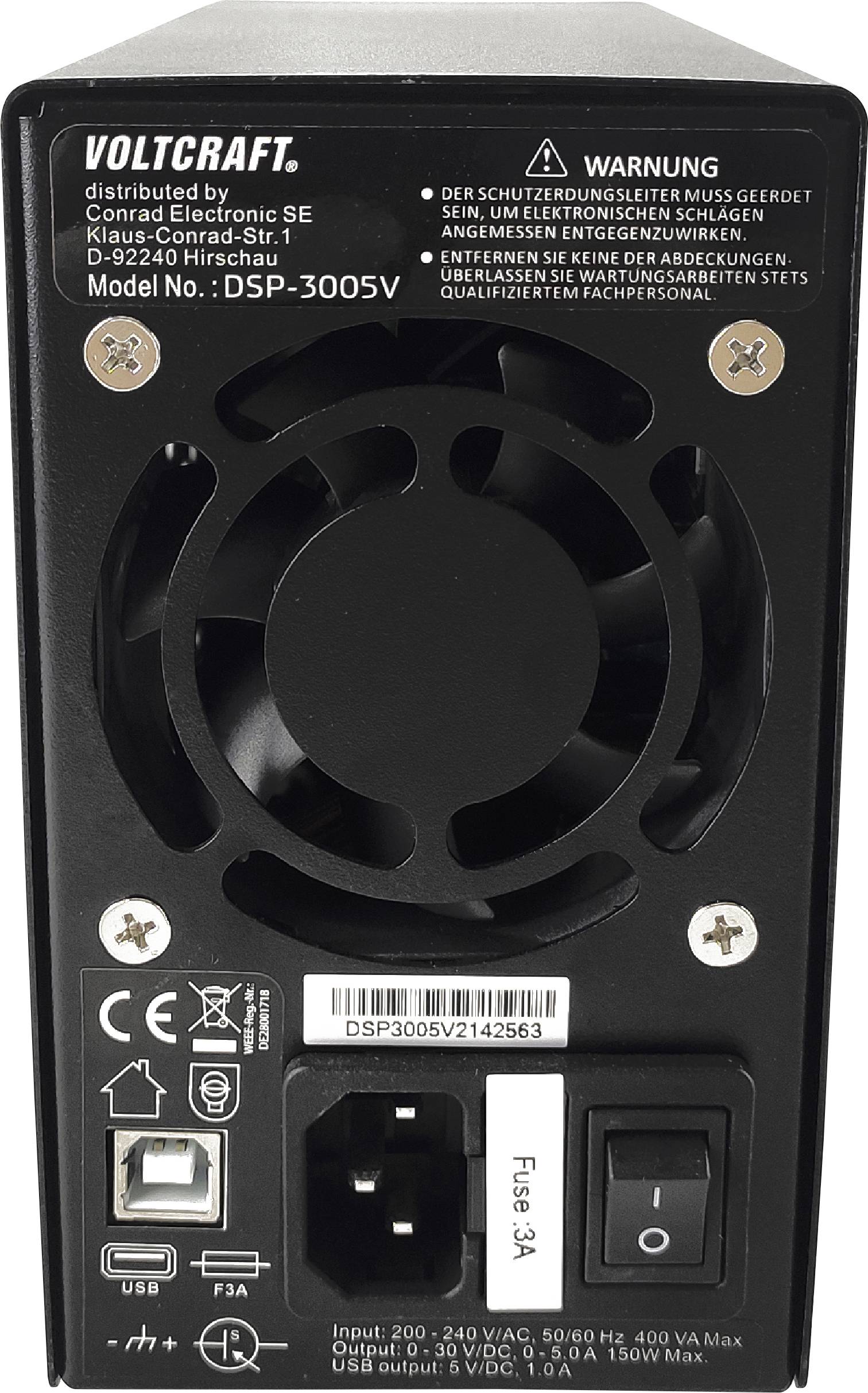 VOLTCRAFT DSP-3005V SE Laboratoriestrømforsyning, indstillelig 0 - 30 V 0 - 5 A 150 W USB kan fjernstyres Antal udgange -3