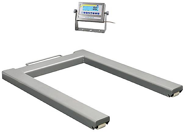Gulvvægt i U-form med digitalt display til vægtvisning; egnet til vejning af store og tunge genstande.