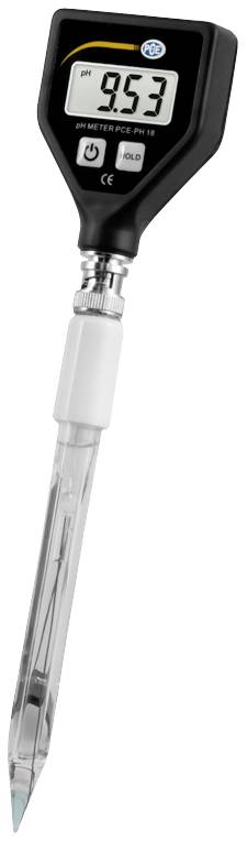 Digitalt pH-måleapparat med stort display viser pH-værdi på 9,53. Egnet til laboratoriebrug. Robust hus og glaselektrode.