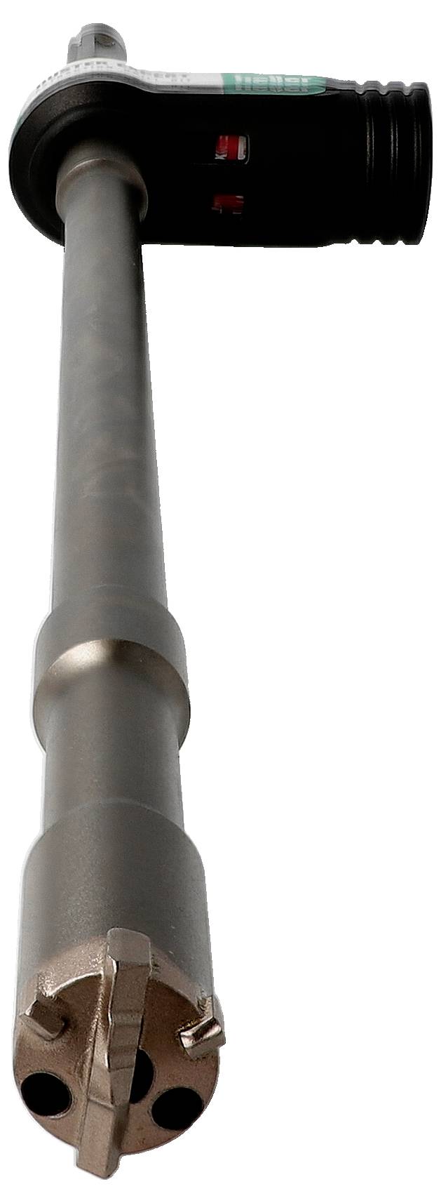 Lodret industriel metalpibe med en rundt dysesamling eller ventilsamling på toppen, vist mod en hvid baggrund.