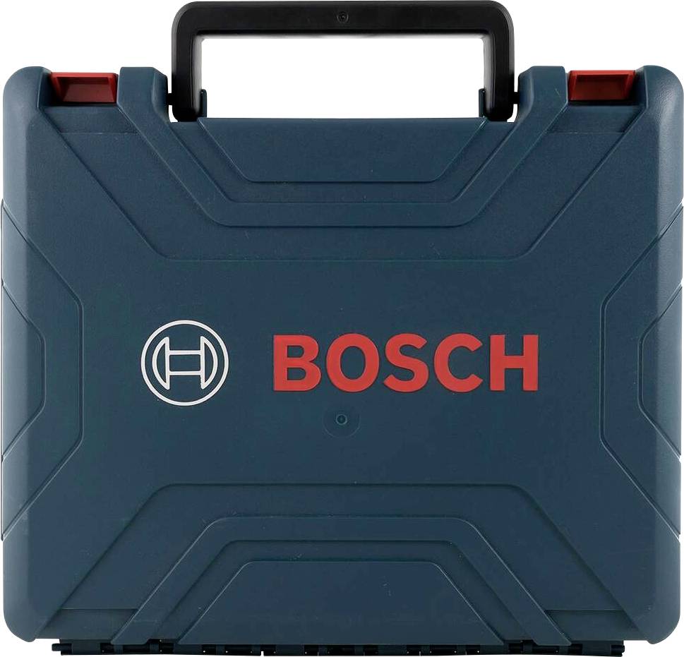 En blå værktøjskasse med Bosch-logoet i røde bogstaver.