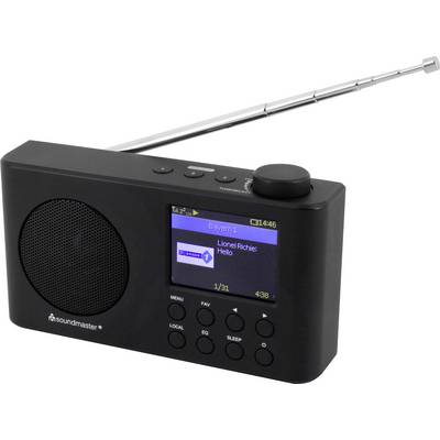 Et sort radio med udtrækkelig antenne viser en skærm, hvorpå der står 'Bayern 1', 'Lionel Richie' og 'Hello'.
