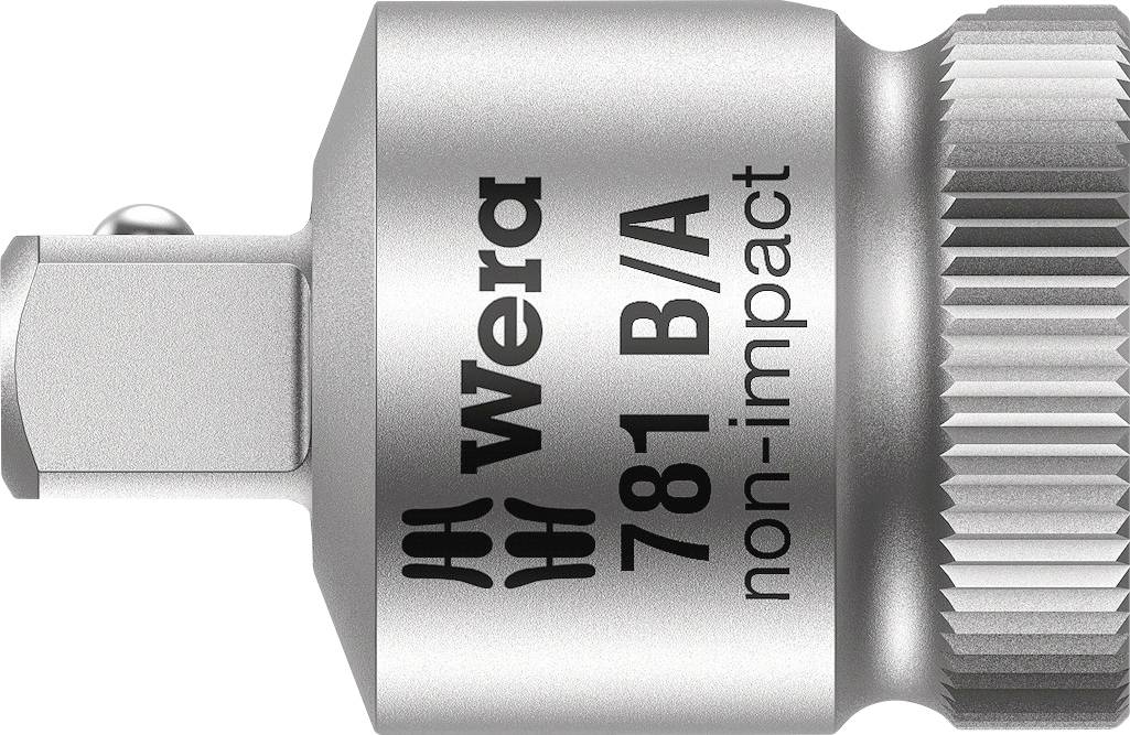 Topnøgleindstik fra Wera, model 781 B/A, uden slagfunktion. Sølvfarvet med riflet kant.
