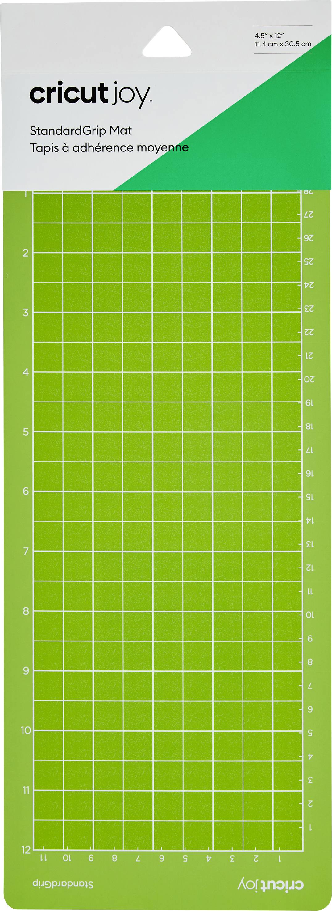 Grøn StandardGrip skæremåtte fra Cricut Joy, med et gitter til støtte ved klipning af materialer, str. 4,5 x 12 tommer.