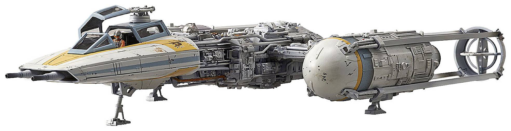 En detaljeret model af et futuristisk rumskib med synlige tekniske komponenter, to skrog og en raketstruktur.