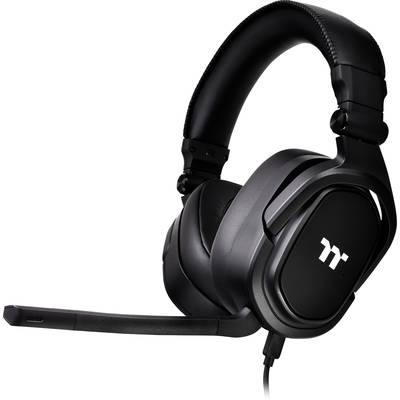 Sort gaming-headset med ørepuder og mikrofonarm ved venstre side. Logoet 'M' er synligt på højttalerenheden.