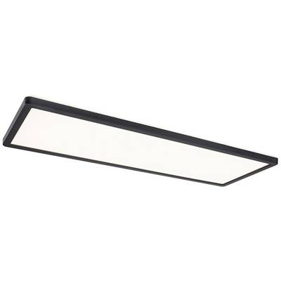 Rektangulær loftslampe med sort ramme og hvid lysoverflade, moderne og enkelt i designet.
