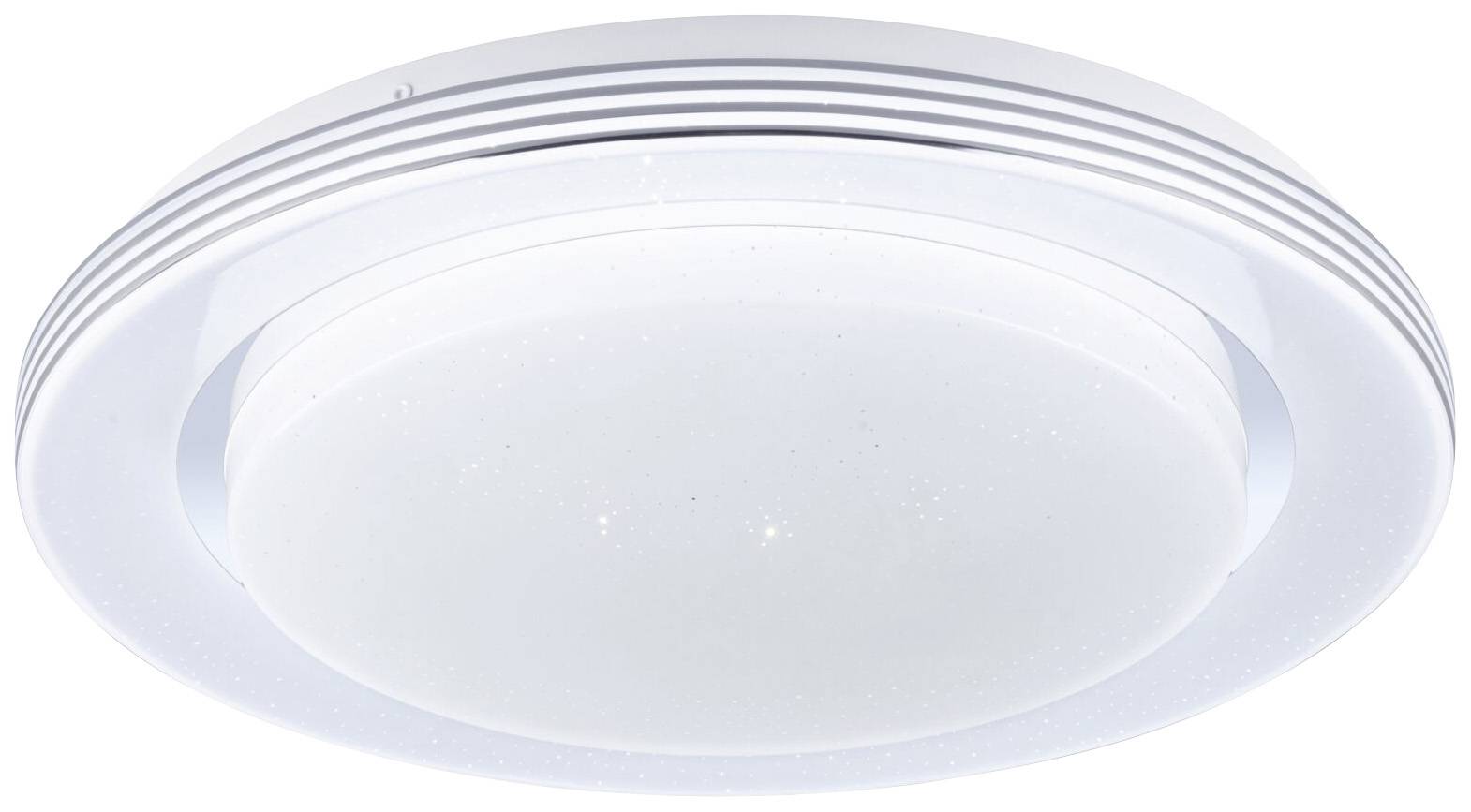 Moderne rund loftslampe med hvid ramme og integreret LED-lysdiffuser. Ideel til ensartet rumbelysning.