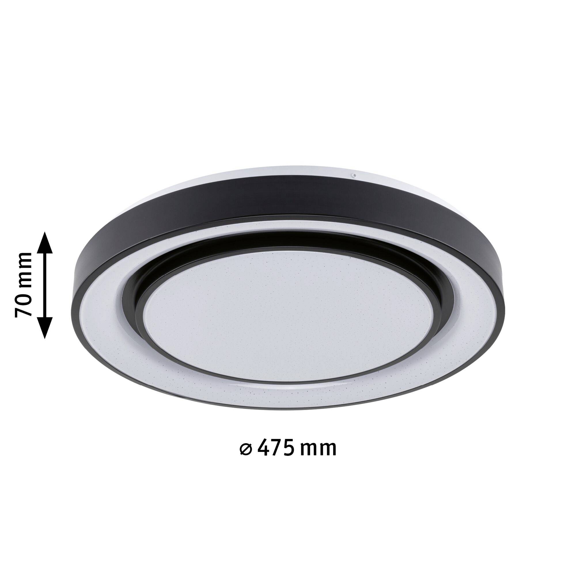 Rund loftslampe med 475 mm diameter og 70 mm højde, moderne design.