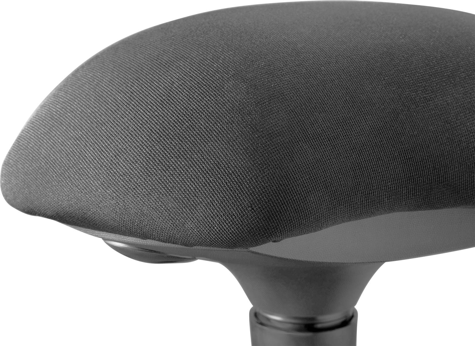 Ergonomisk grå armlæn på en kontorstol med polstret stofbetræk.