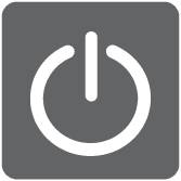 Et sort tænd/sluk-symbol på en grå baggrund, stiliseret og let fremhævet.