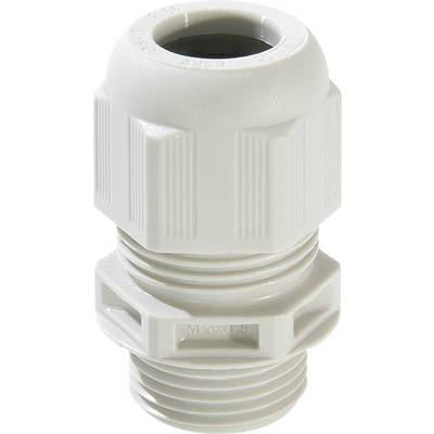 En hvid kabelnippel af plast, med riflet overflade og cylindrisk form, bruges til kabelfiksering.
