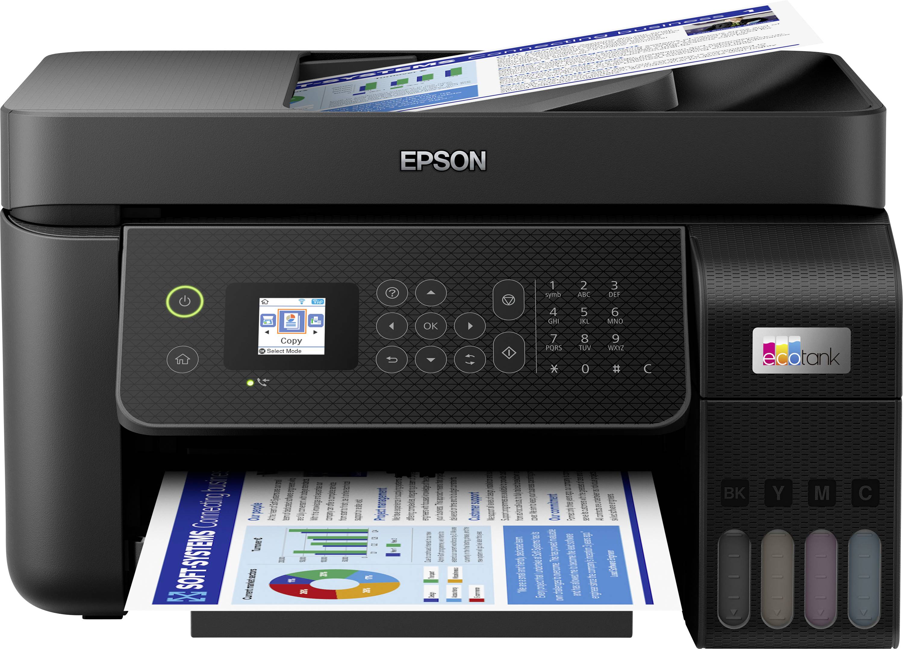 Epson EcoTank Multifunktionsprinter A4 Printer, scanner, kopimaskine, fax ADF, Duplex, LAN, USB, WLAN, Blækbehol | Conradelektronik.dk