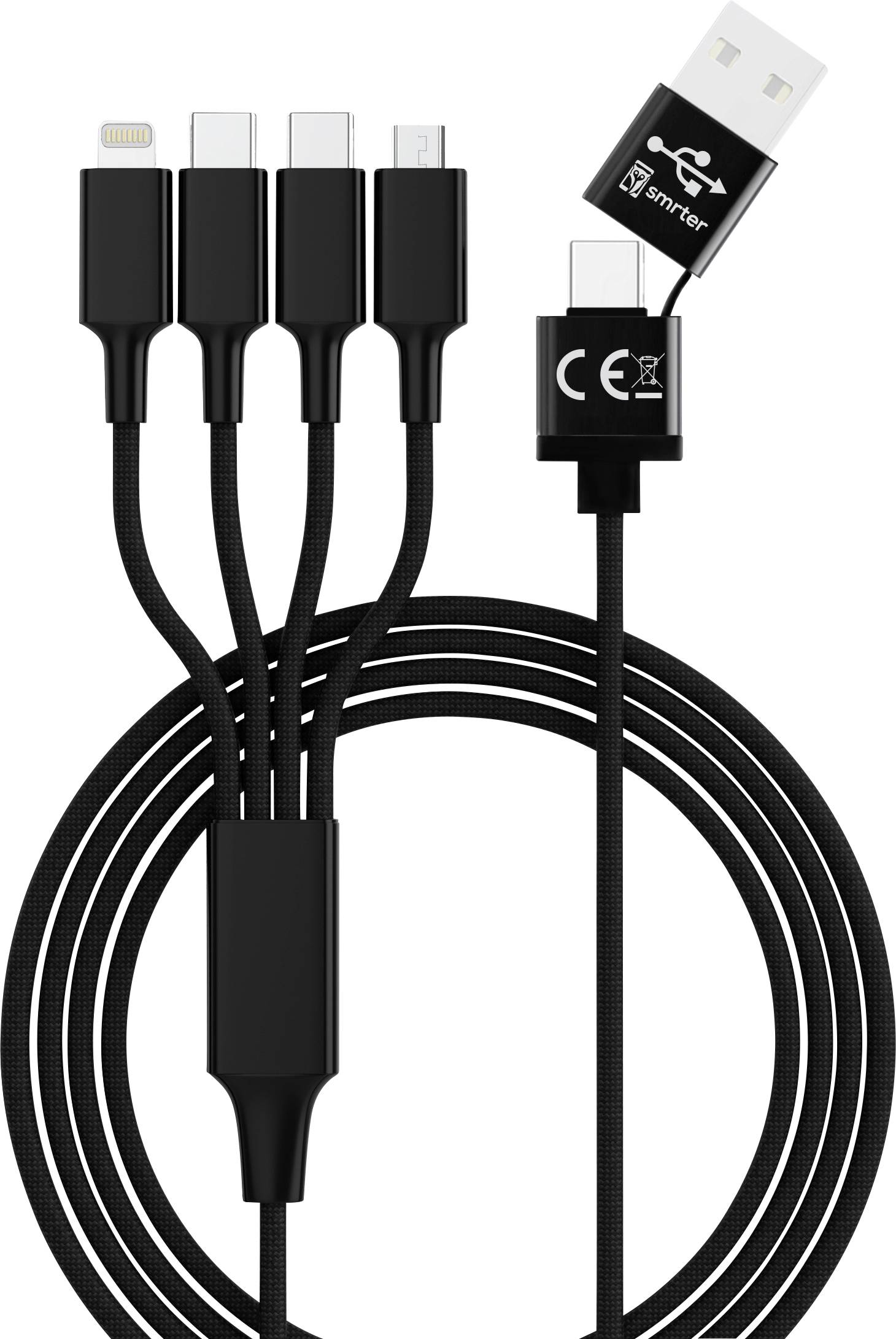 Smrter USB-opladerkabel USB-A-hanstik, USB-C® stik, USB-C® stik, Apple , USB-micro-B-hanstik 1.20 m Sort købe