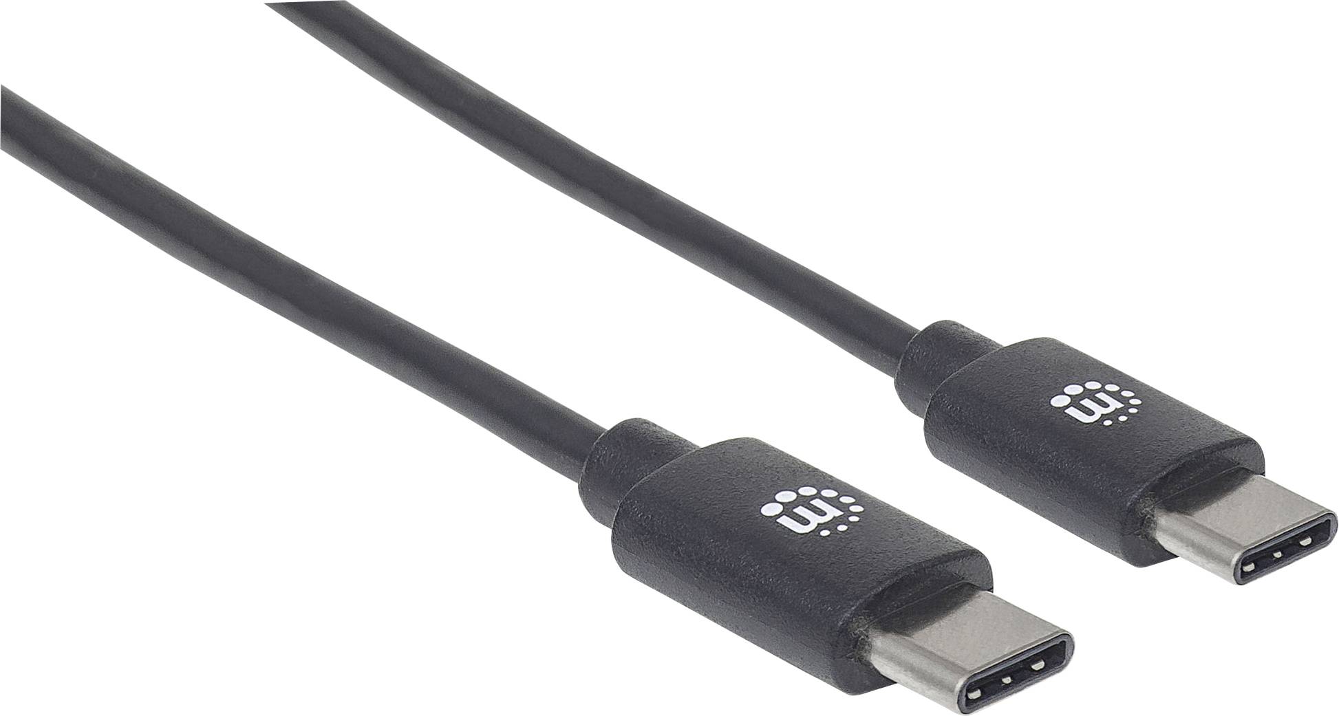 To USB-C-kabler med sorte stik ligger ved siden af hinanden.