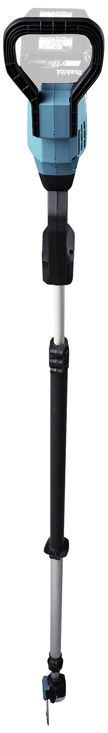 Elektrisk ukrudtsbrænder med langt håndtag, blå hætte og sort skaft. Egnet til miljøvenlig fjernelse af ukrudt.