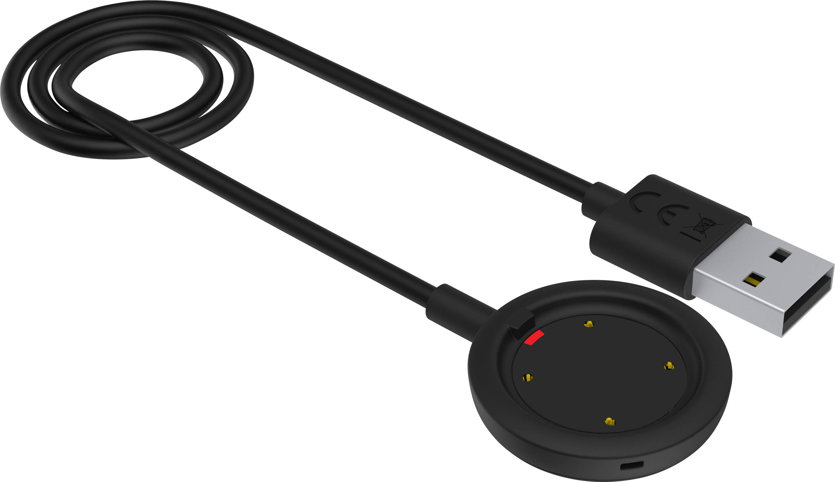 Ladekabel med USB-stik og rund magnetisk kontakt.