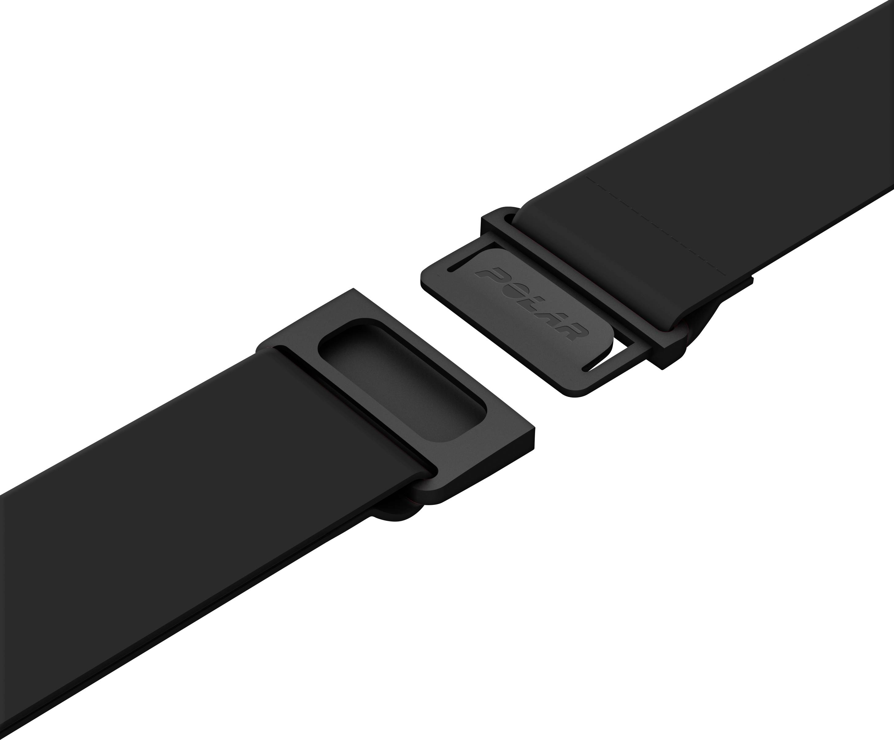 Sort armbånd med en lukkemekanisme, der viser 'Polar'; egnet til ure eller fitnesstrackere.