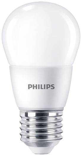 Energibesparende LED-pære fra Philips, E27-sokkel, hvid, egnet til stue og arbejdsrum.