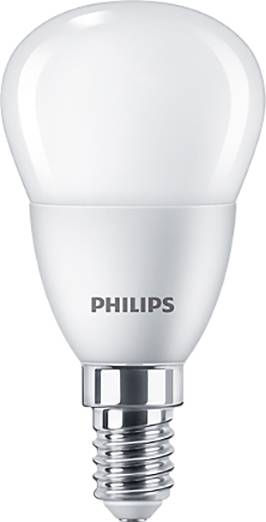 En LED-pære fra Philips. Energibesparende og varmt hvidt lys til husholdningslamper. E14-fatning.