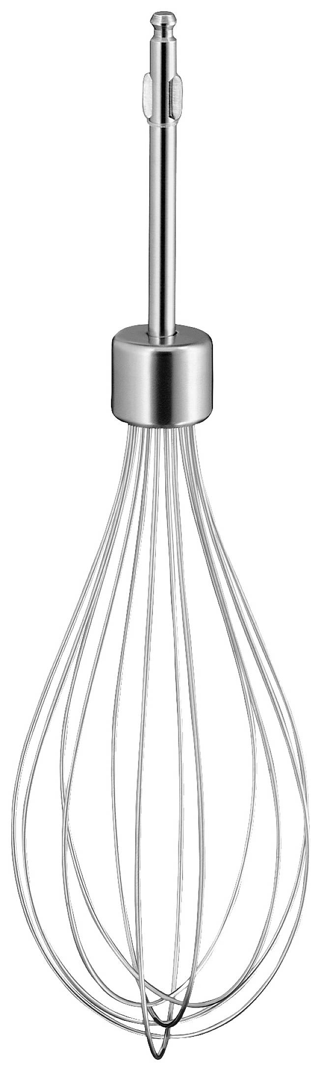 En rustfri stålpiskeris med flere tynde trådslynger til at piske ingredienser i køkkenet.