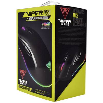 Viper PV551OUXK Gaming-mus USB Optisk Sort, RGB 8 Knapper 800 dpi, 1600 dpi, 2400 dpi, 3200 dpi, 6200 dpi Belyst