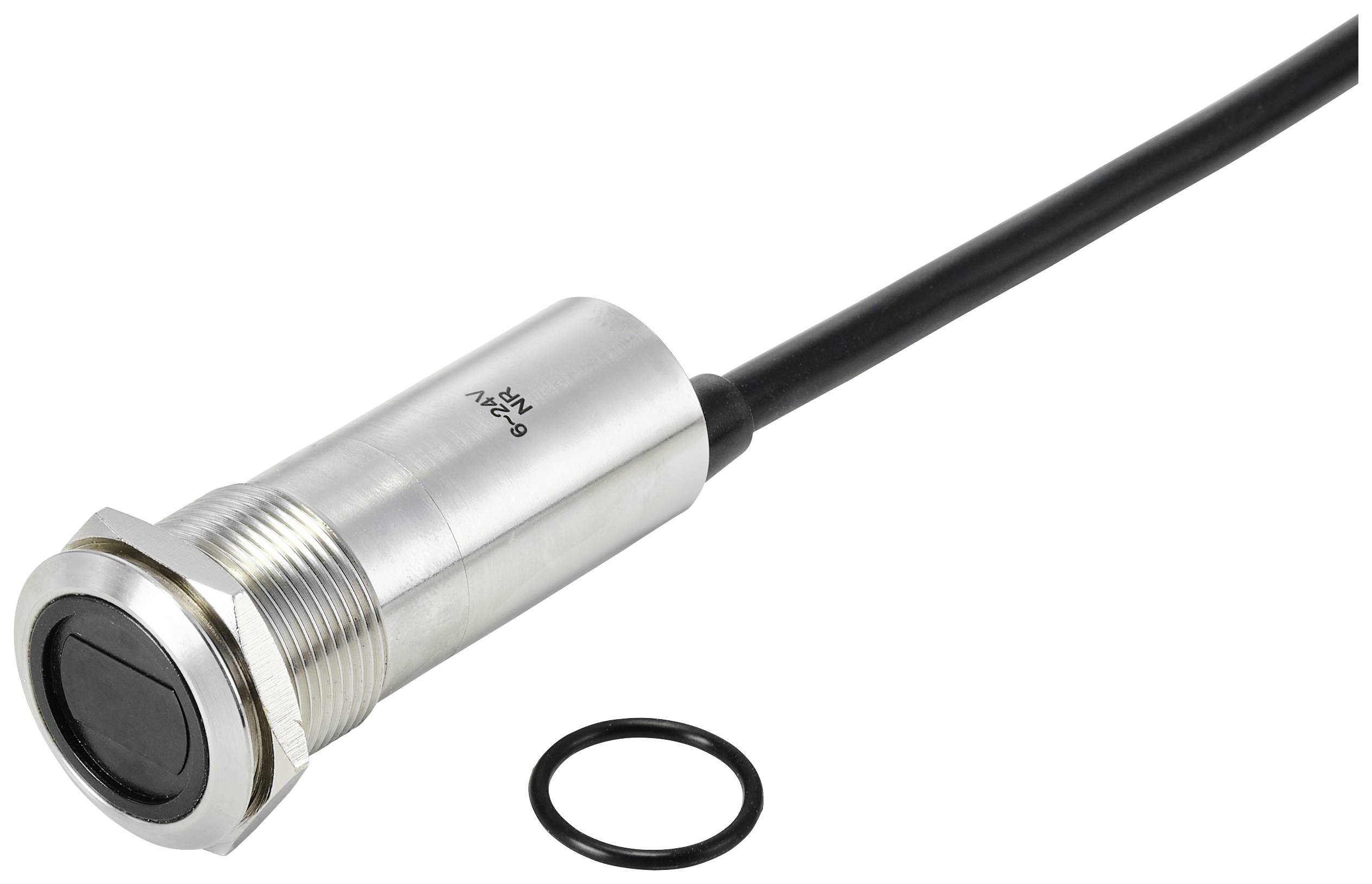 Industrisensor i rustfrit stål med kabelstik og O-ring. Velegnet til præcisionsmålinger i krævende omgivelser.