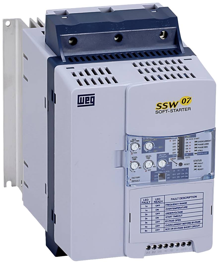 WEG SSW07 0061 T5 SZ 10194174 Enhed til blød start Motorydelse ved 400 V 30 kW Motorydelse ved 230 V 18.5 kW 230 V/AC, 575 V/AC Nominel strøm 61 A