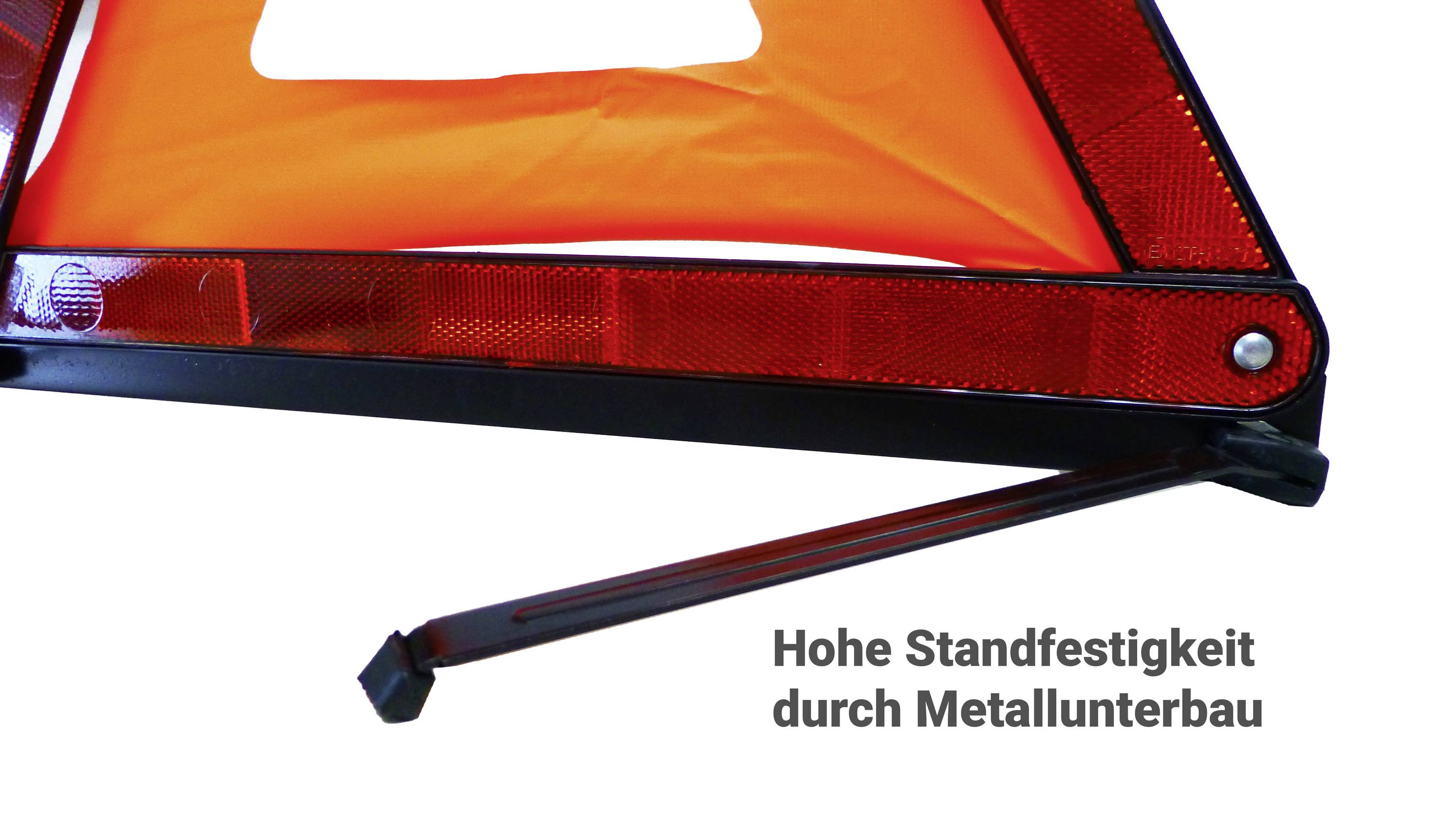 Advarselsskilt med høj stabilitet takket være metalunderstøtning, orange med reflekterende elementer.