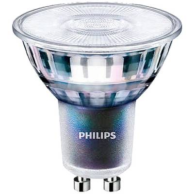 Philips LED-spotpære med GU10-sokkel, reflekterende design, primært brugt til boligbelysning.