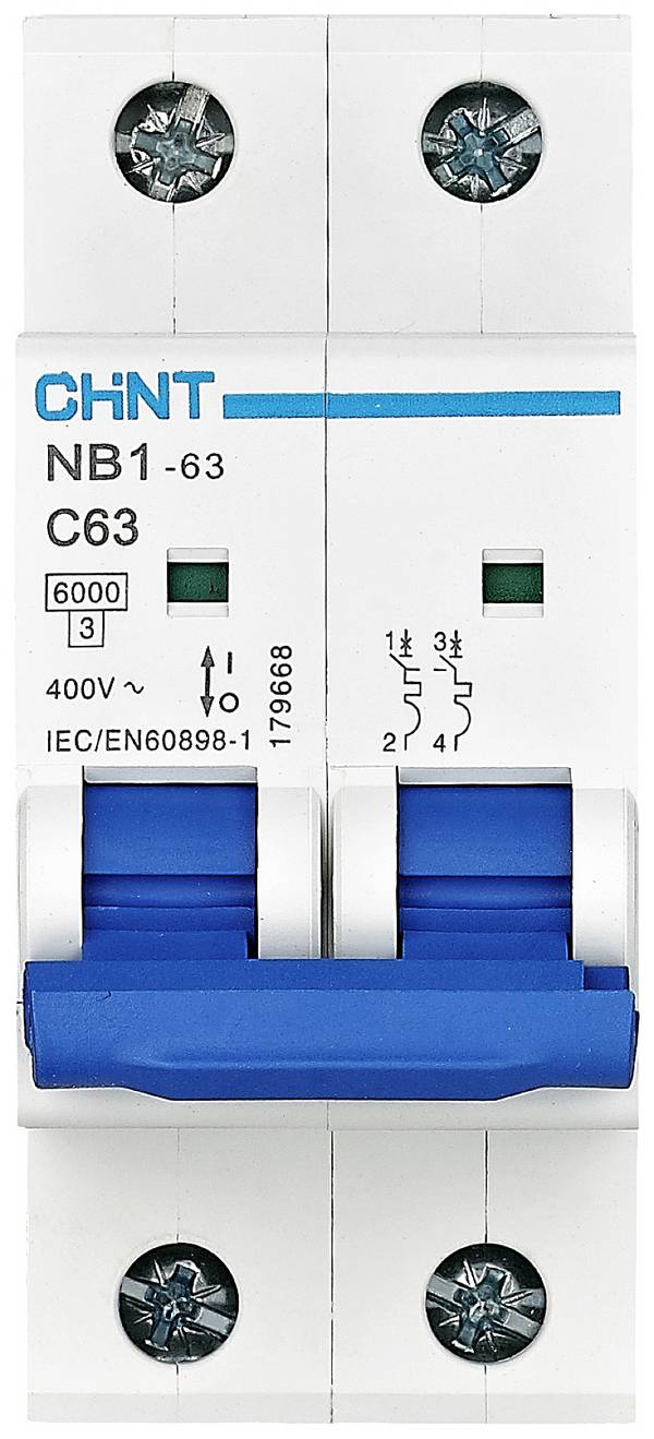 Chint 179666 NB1-63 2P C50 6kA DB Ledningssikkerhedsafbryder 2-polet 50 A 240 V, 415 V