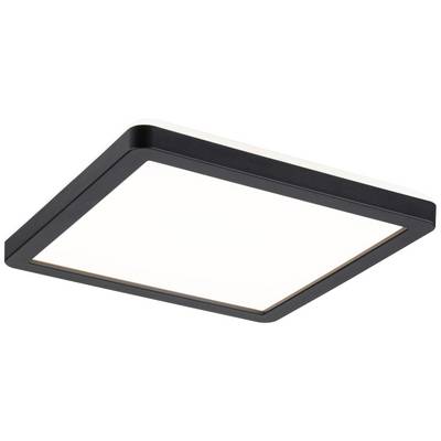 Rektangulær, flad loftslampe med sort kant og hvid flade i midten, egnet til belysning af indendørsarealer.