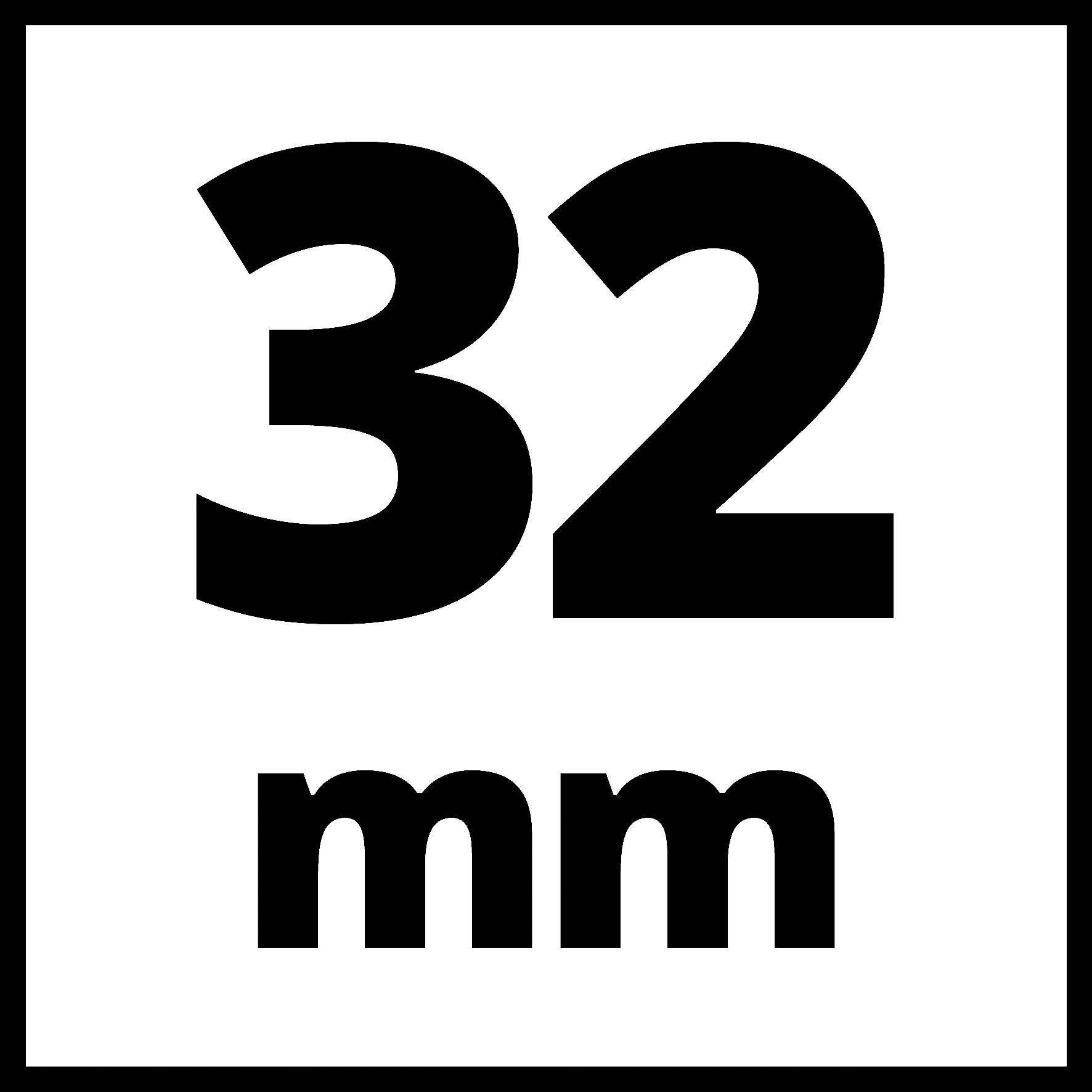 Tallet '32 mm' er vist med fed skrift i billedet, muligvis en størrelseangivelse.