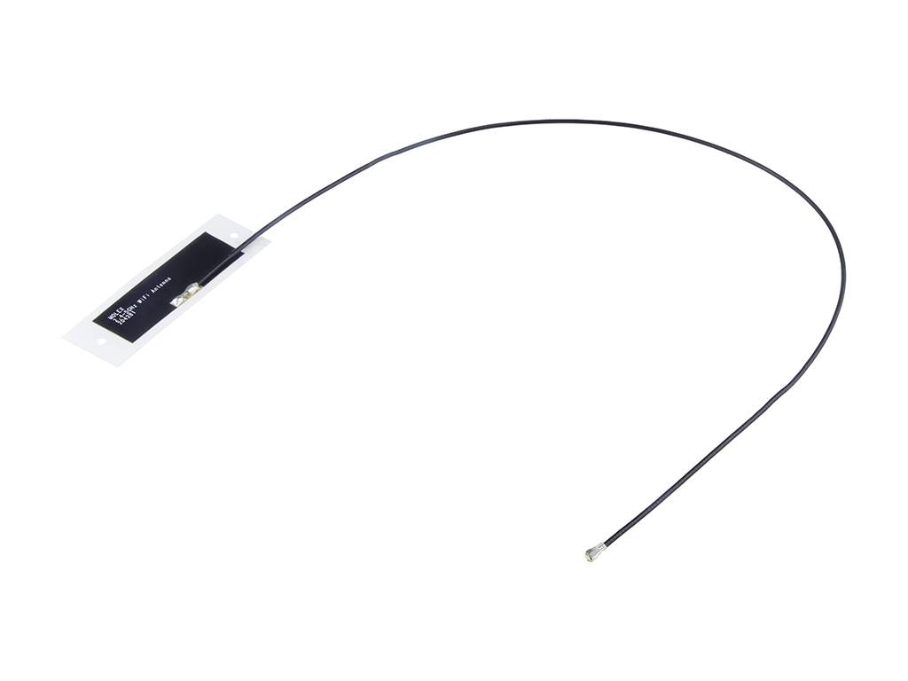 Flad antenne med langt kabel, egnet til trådløse netværk. Rektangulær grundflade, kompakt og let.