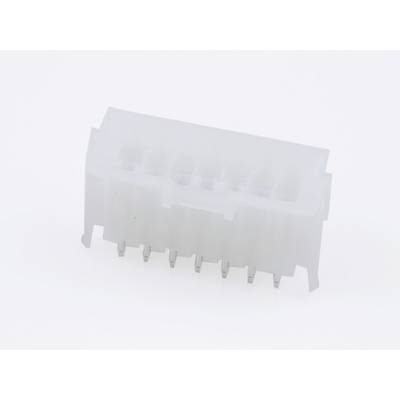 En hvid, rektangulær plastikstik med otte metalliske ben i bunden. Egnet til forbindelse af elektroniske komponenter.
