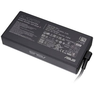 Et sort AC-strømforsyning fra Asus, model ADP-200JB D, med specifikationer for input og output, effektdata og certificeringslogoer.