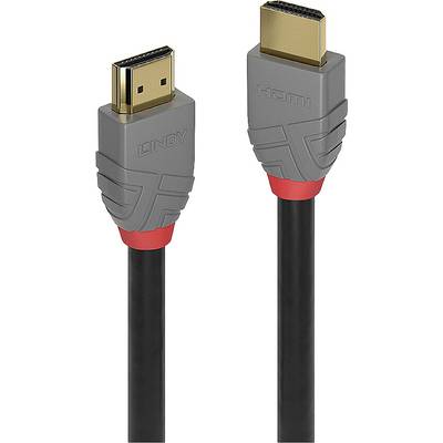 To HDMI-kabler med grå stik og rød ring. Det ene er mærket 'Lindy', det andet med 'HDMI'. Ideelle til lyd-video-forbindelser.