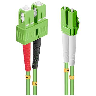 Grøn duplex-fiberoptisk stik mærket 'A' og 'B', med røde og sorte markeringer på kablet, viser to kabler, der forbindes.