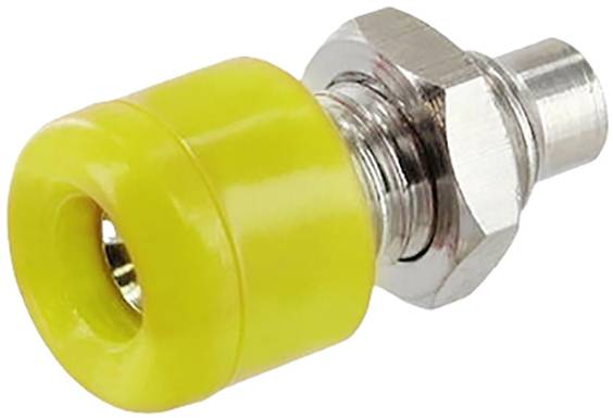 Metalonstruktion med gul gummiforsegling og gevind, sandsynligvis en ventil- eller slangeforbindelsesadapter.