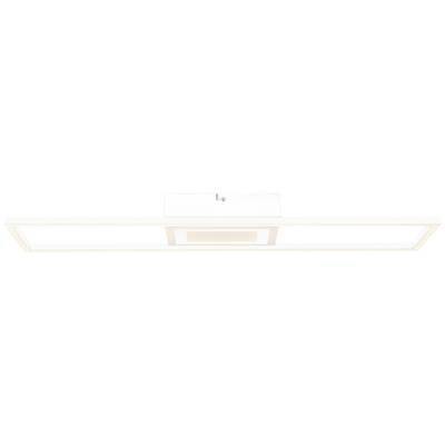 Et rektangulært, minimalistisk loftarmatur i hvid med moderne LED-striber langs kanterne, som sørger for klar belysning.