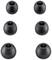Seks sorte, runde ørestøpsler i to rækker, vist i forskellige størrelser.