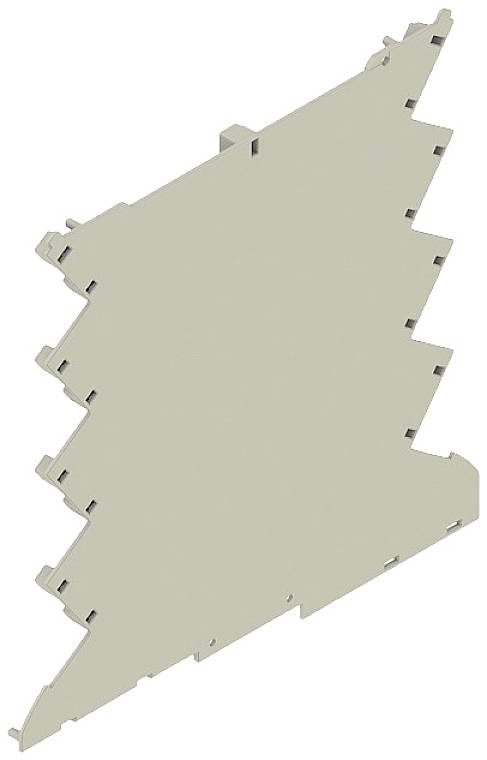 Illustration af en rektangulær, savtakket plade med flere udstående kroge. Pladen er enkeltfarvet grå og synes at tjene industrielle formål.